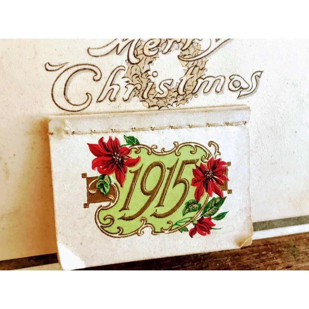 Antique 1915 Die cut Calendar Card Girl Snowman